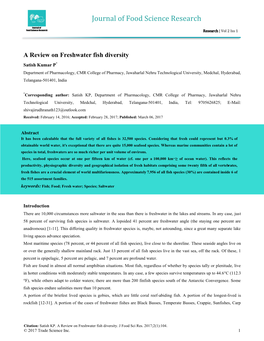 A Review on Freshwater Fish Diversity