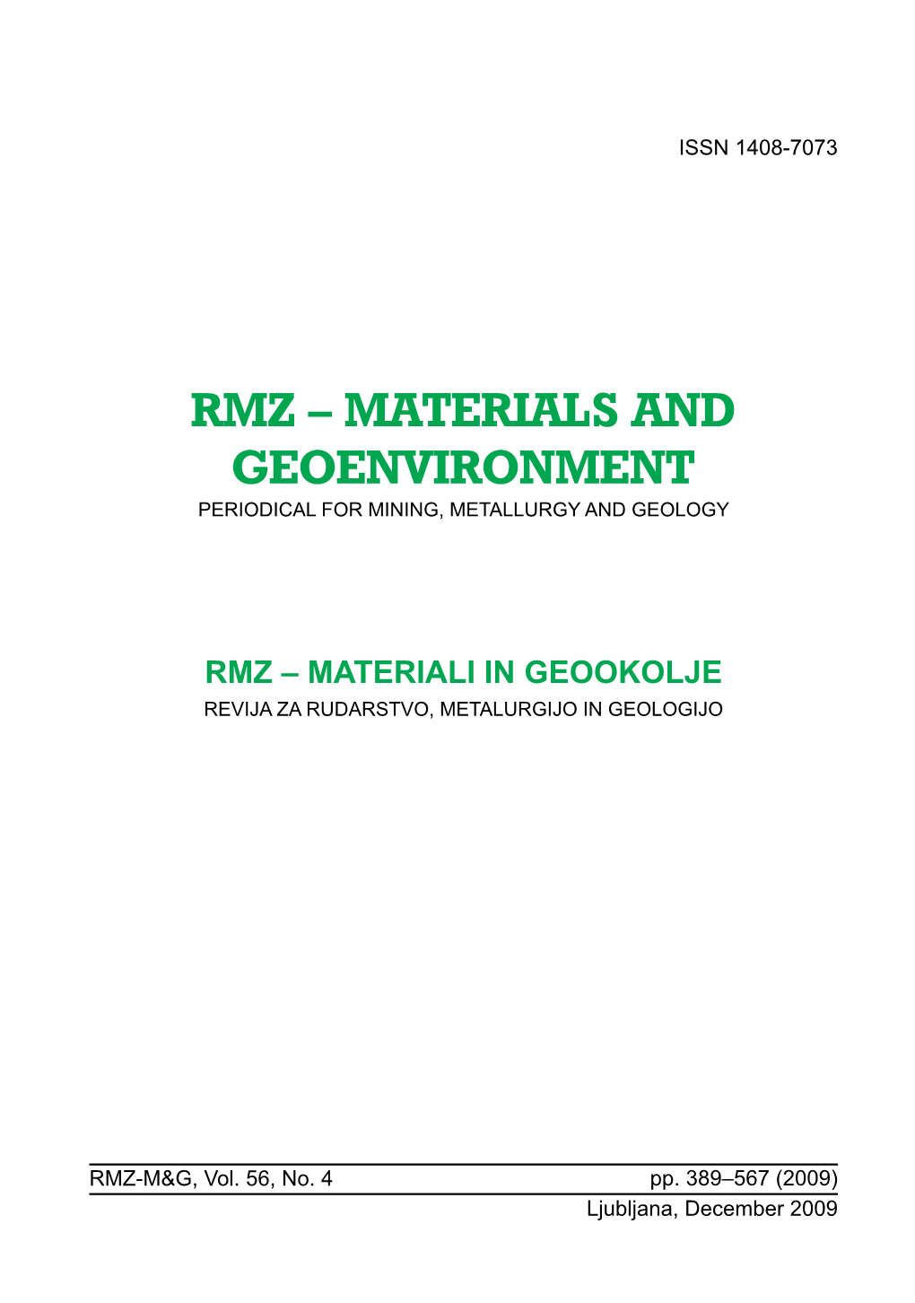 Materiali in Geookolje Revija Za Rudarstvo, Metalurgijo in Geologijo