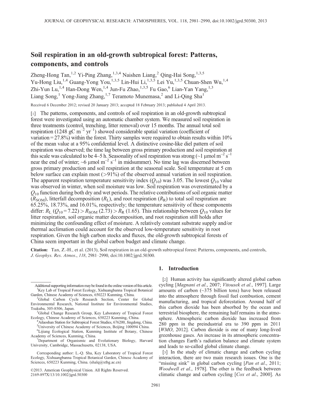 Soil Respiration in an Old-Growth Subtropical Forest