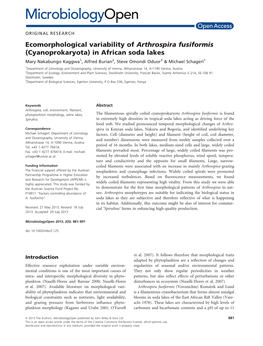 Ecomorphological Variability of Arthrospira Fusiformis (Cyanoprokaryota) in African Soda Lakes