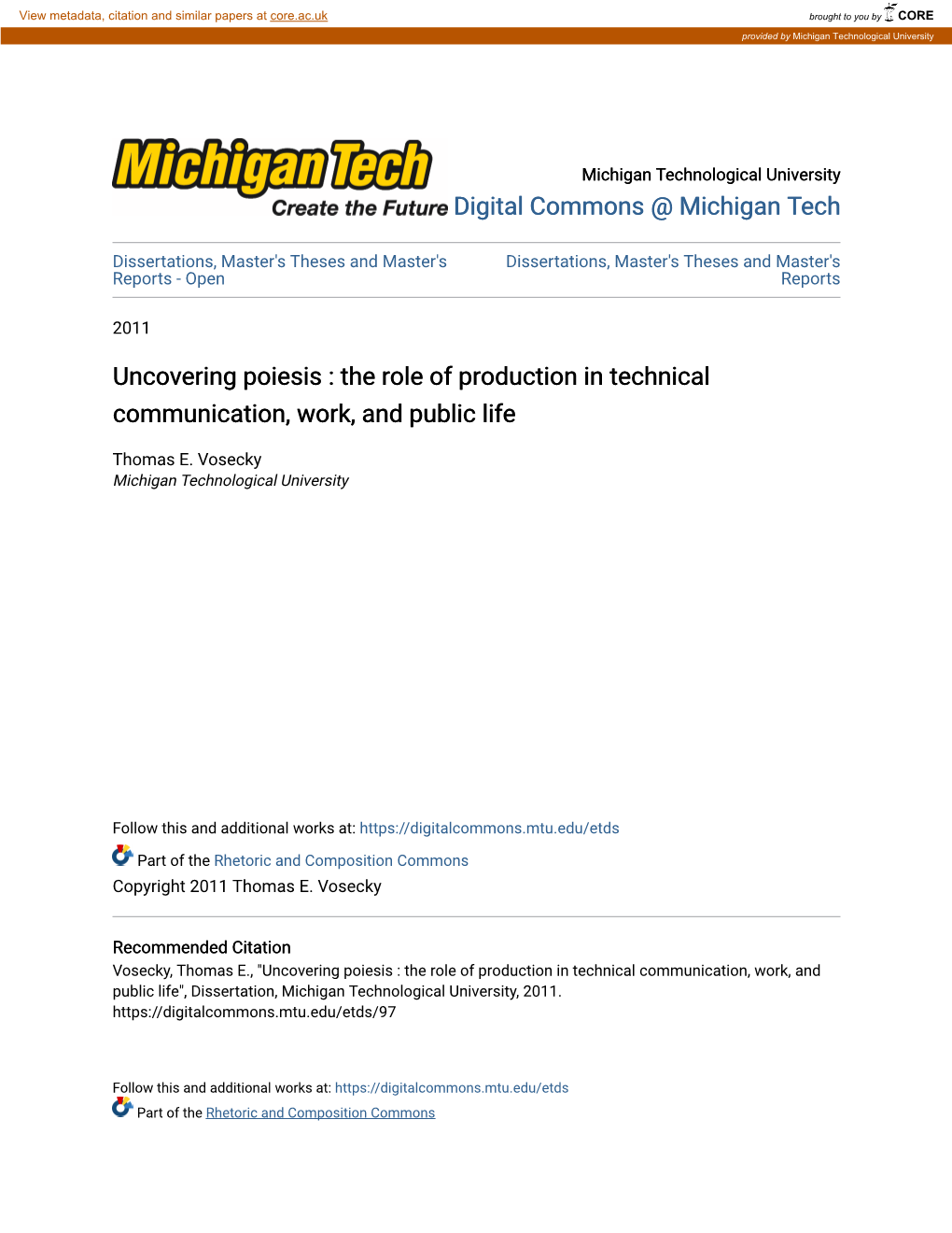 Uncovering Poiesis : the Role of Production in Technical Communication, Work, and Public Life