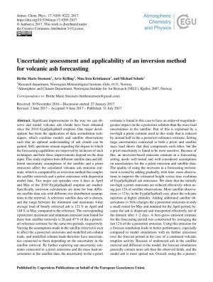 Uncertainty Assessment and Applicability of an Inversion Method for Volcanic Ash Forecasting