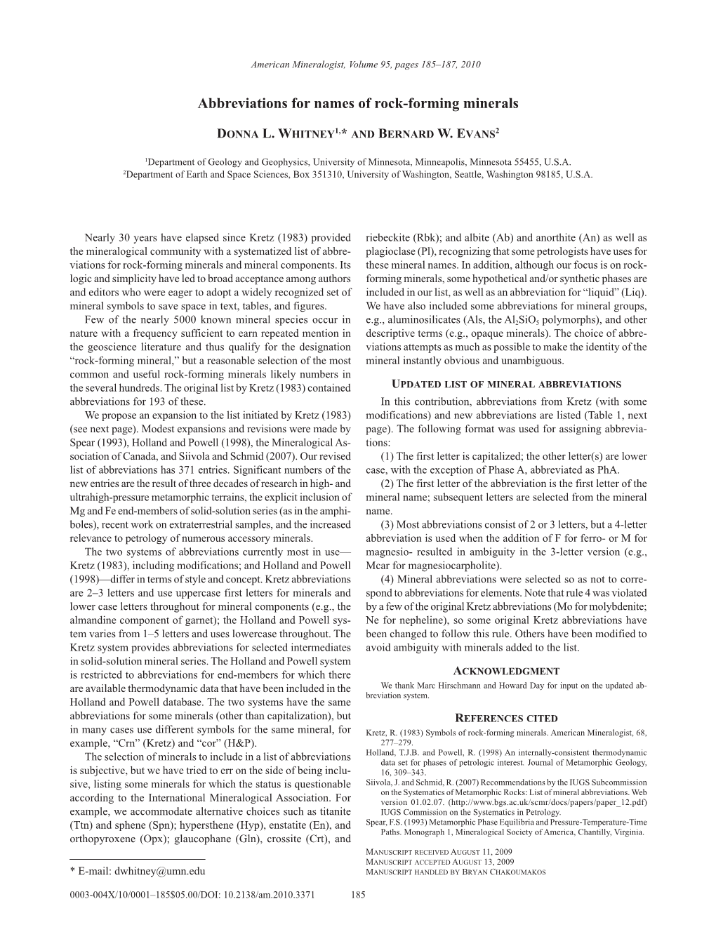 Abbreviations for Names of Rock-Forming Minerals