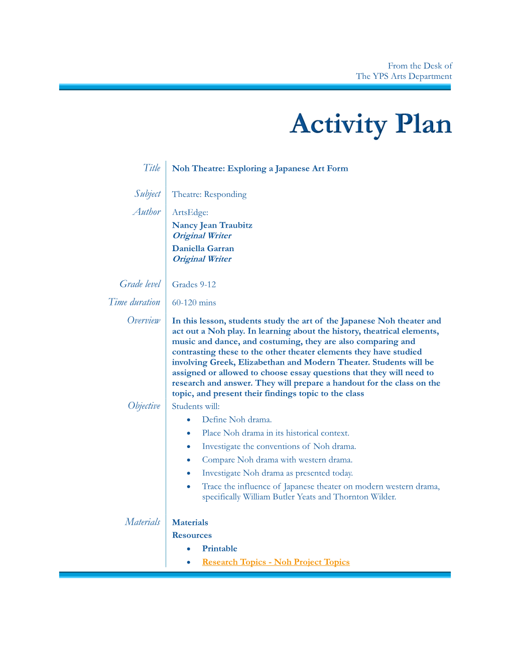 Activity Plan