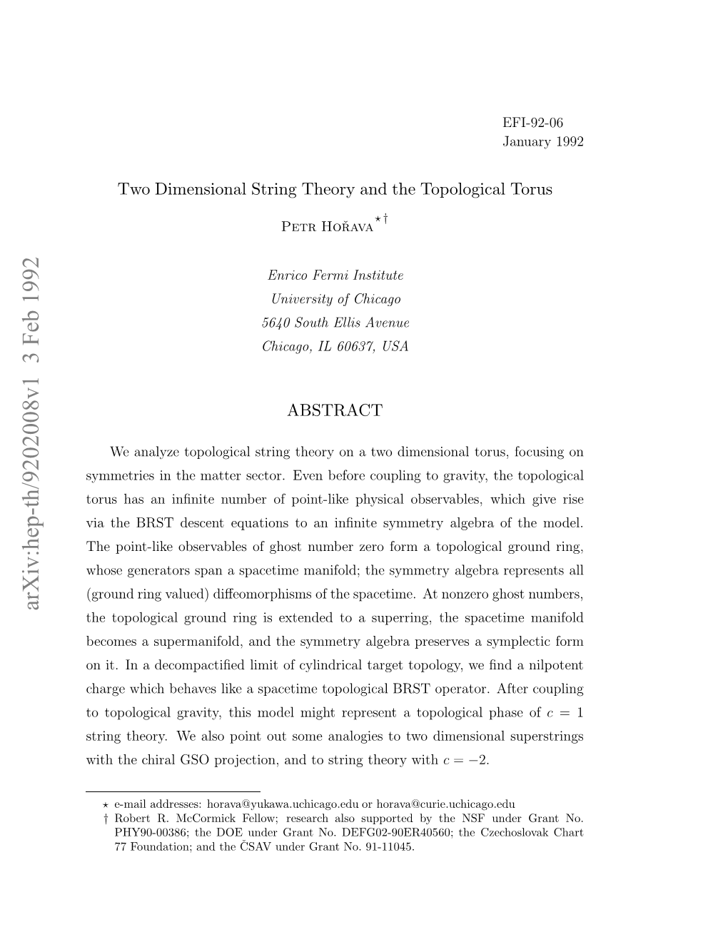Two Dimensional String Theory and the Topological Torus