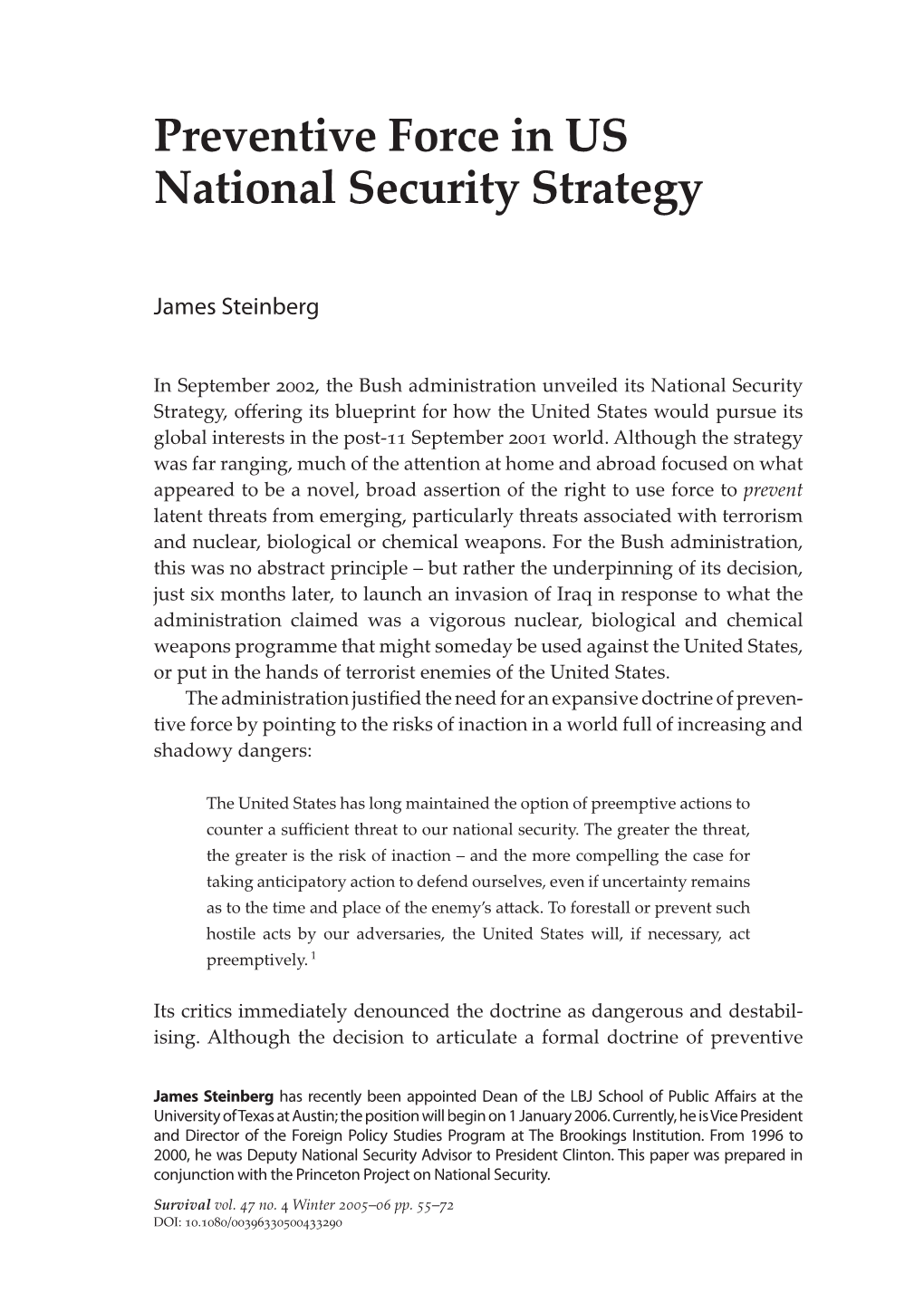 Preventive Force in U.S. National Security Strategy