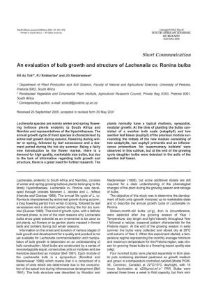 An Evaluation of Bulb Growth and Structure of Lachenalia Cv. Ronina