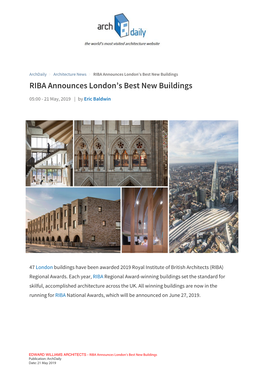 RIBA Announces London's Best New Buildings
