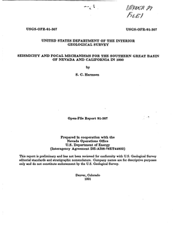 USGS-OFR-91-367, "Seismicity and Focal Mechanisms for the Southern Great Basin of Nevada and California in 1990."