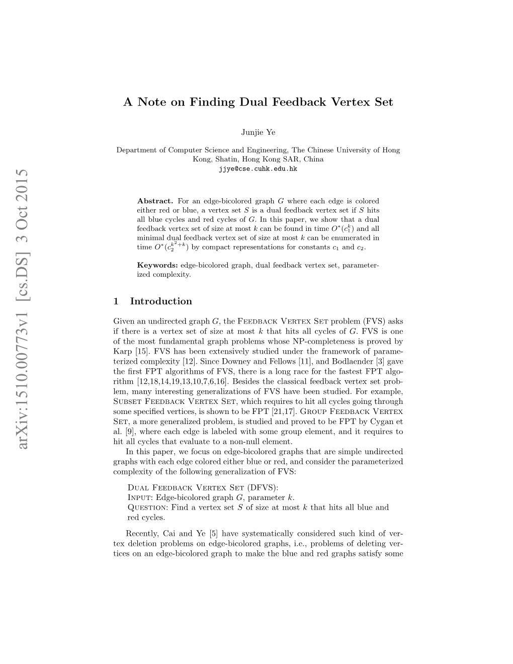 A Note on Finding Dual Feedback Vertex