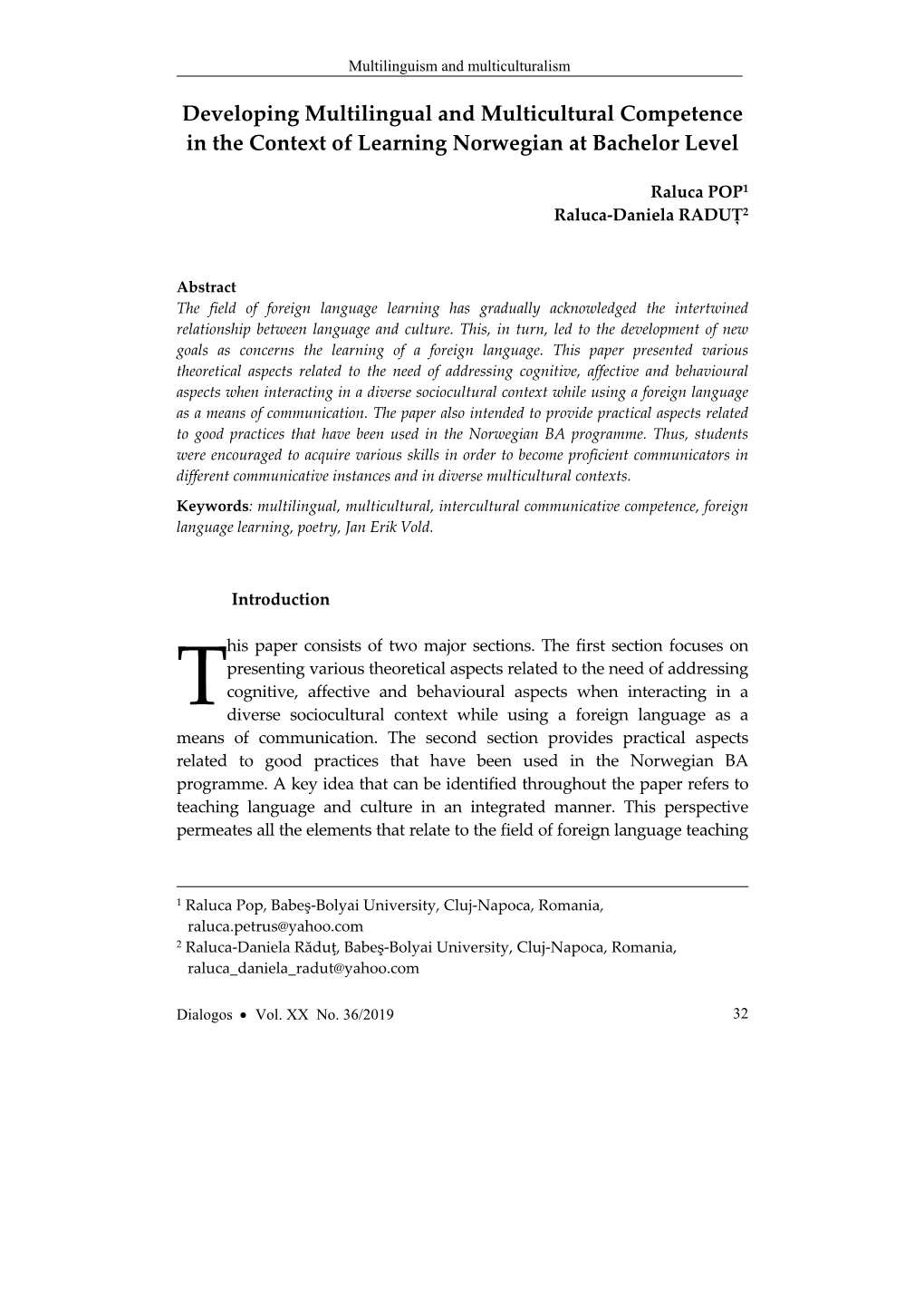 Developing Multilingual and Multicultural Competence in the Context of Learning Norwegian at Bachelor Level