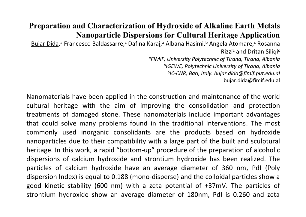 Preparation and Characterization of Hydroxide of Alkaline Earth Metals