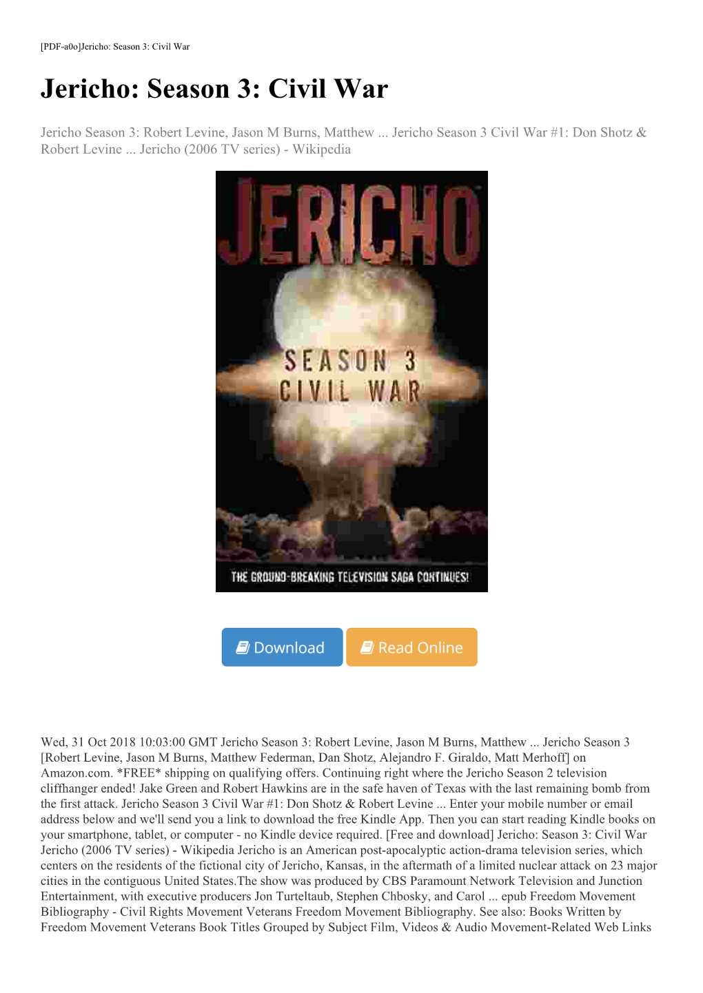 [Free and Download] Jericho: Season 3: Civil