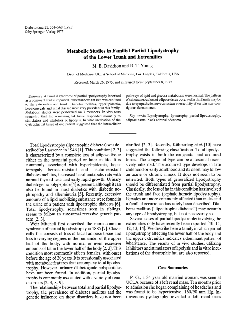 Metabolic Studies in Familial Partial Lipodystrophy of the Lower Trunk and Extremities M