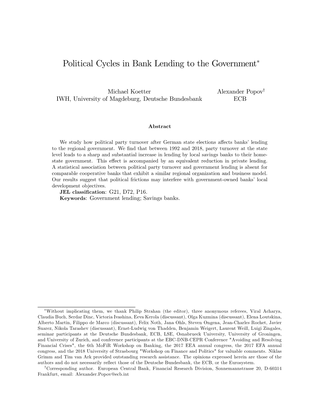 Political Cycles in Bank Lending to the Government∗