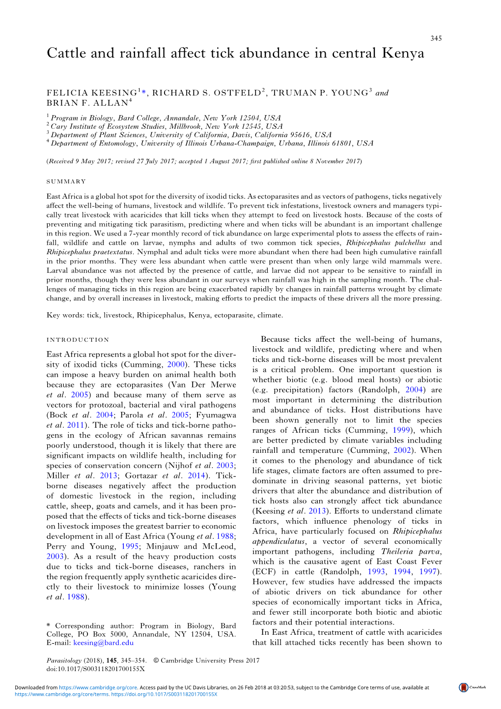 Cattle and Rainfall Affect Tick Abundance in Central Kenya