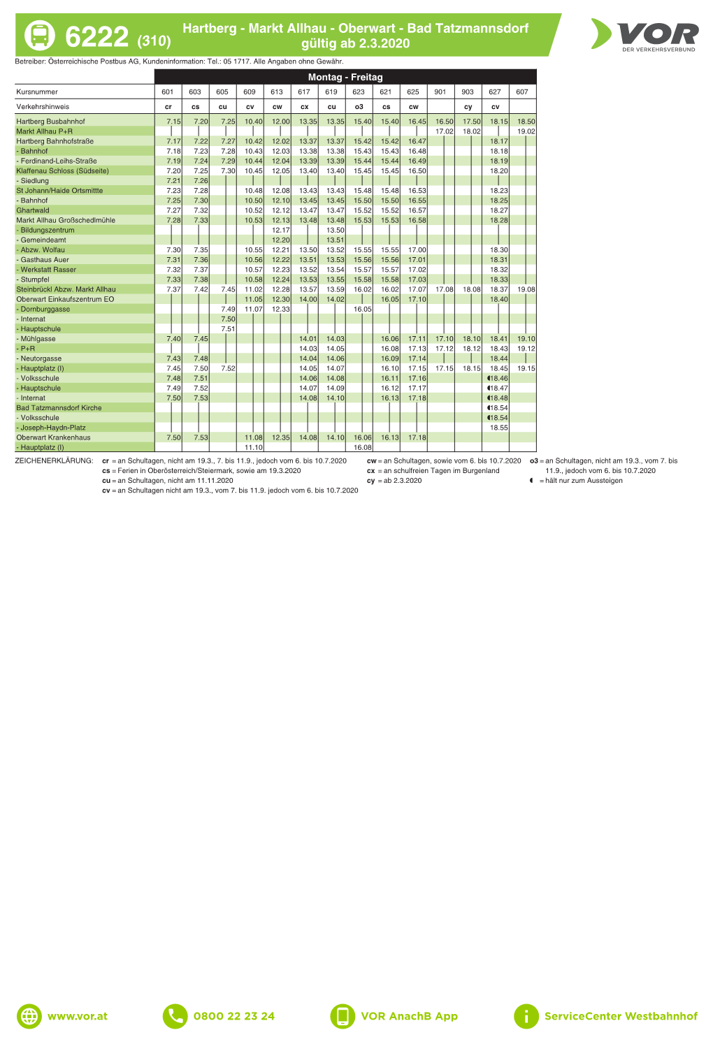 6222 (310) Gültig Ab 2.3.2020 Betreiber: Österreichische Postbus AG, Kundeninformation: Tel.: 05 1717