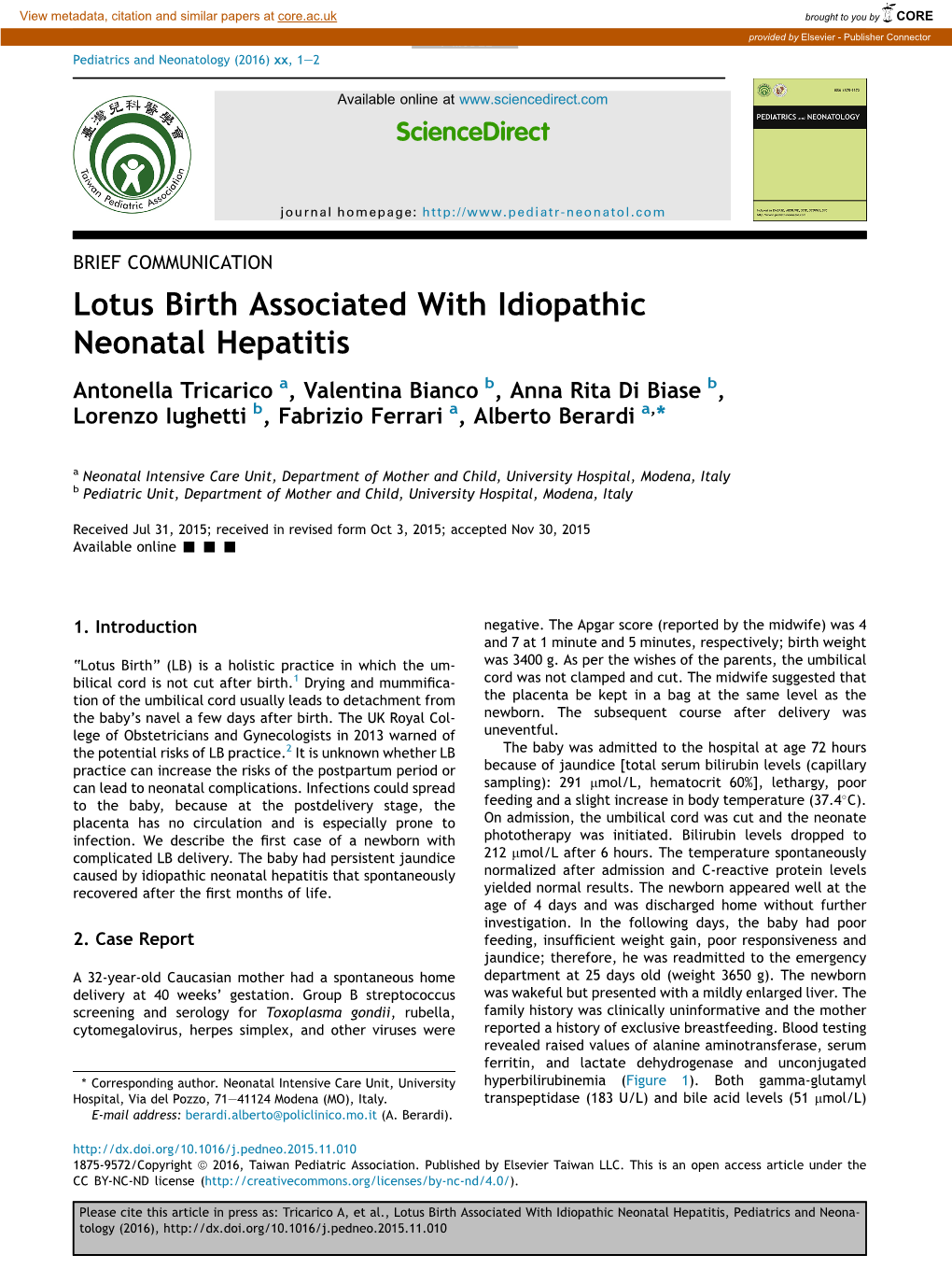 Lotus Birth Associated with Idiopathic Neonatal Hepatitis