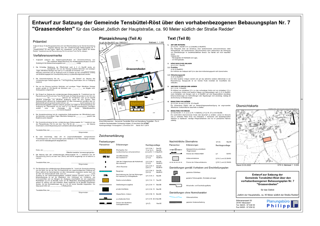 Entwurf Zur Satzung Der Gemeinde Tensbüttel-Röst Über Den Vorhabenbezogenen Bebauungsplan Nr