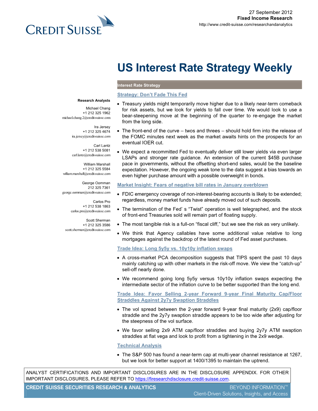 US Interest Rate Strategy Weekly