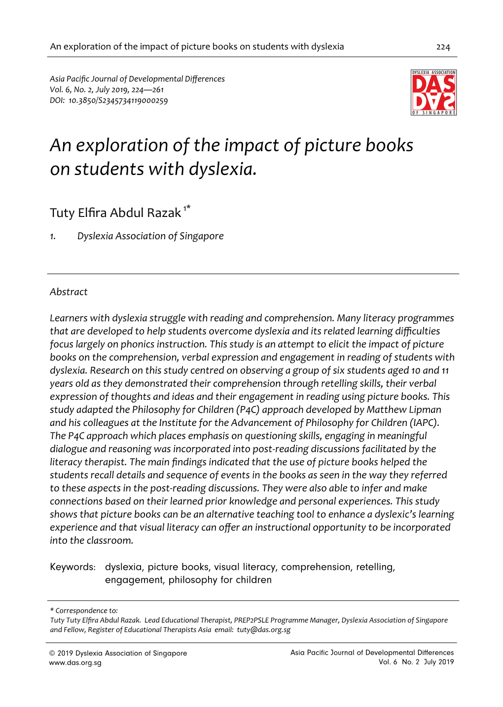 An Exploration of the Impact of Picture Books on Students with Dyslexia