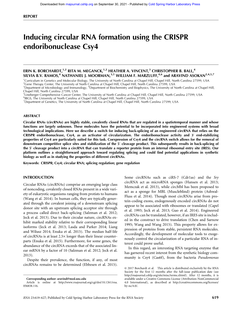 Inducing Circular RNA Formation Using the CRISPR Endoribonuclease Csy4