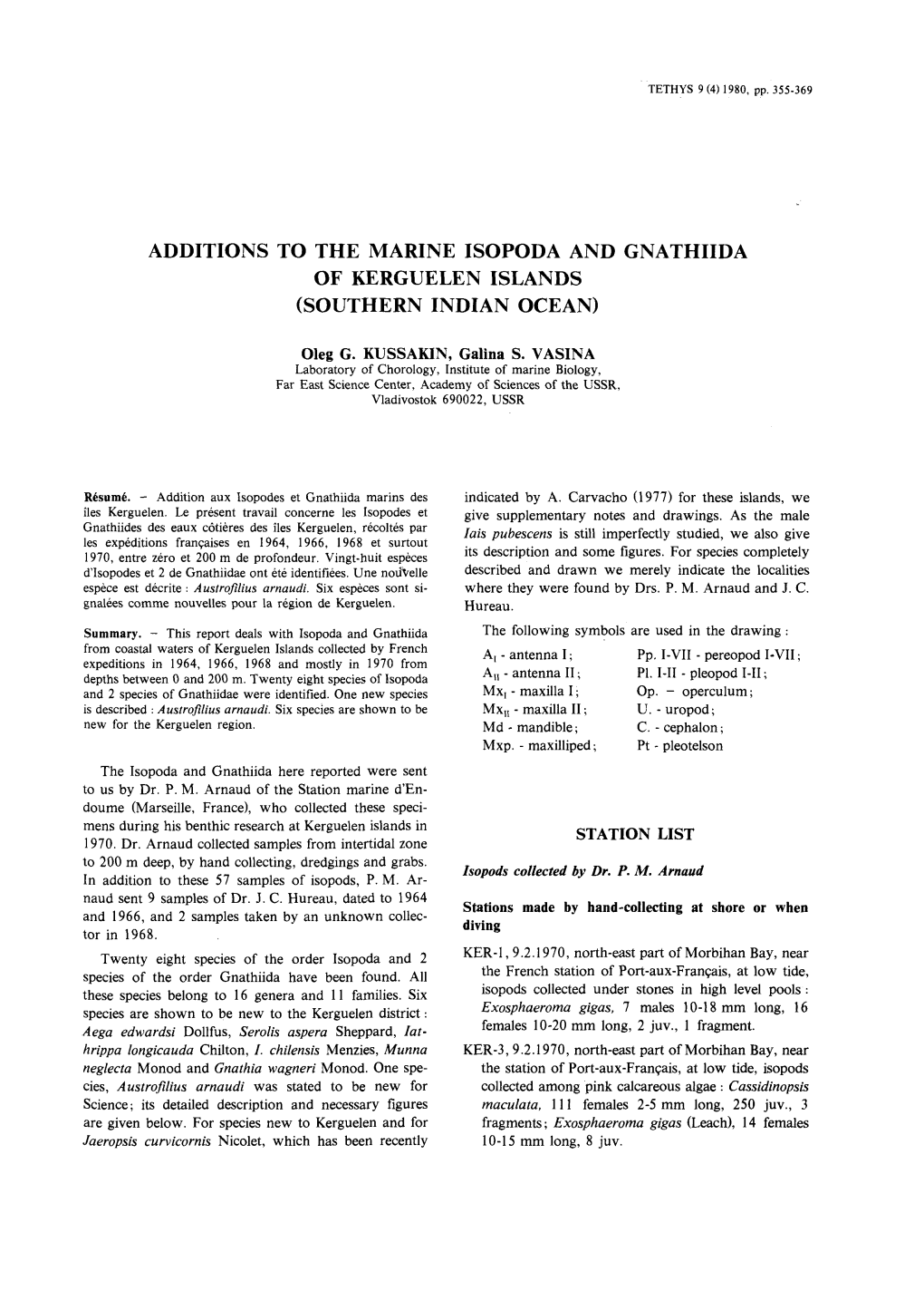 Additions to the Marine Isopoda and Gnathiida of Kerguelen Islands (Southern Indian Ocean)