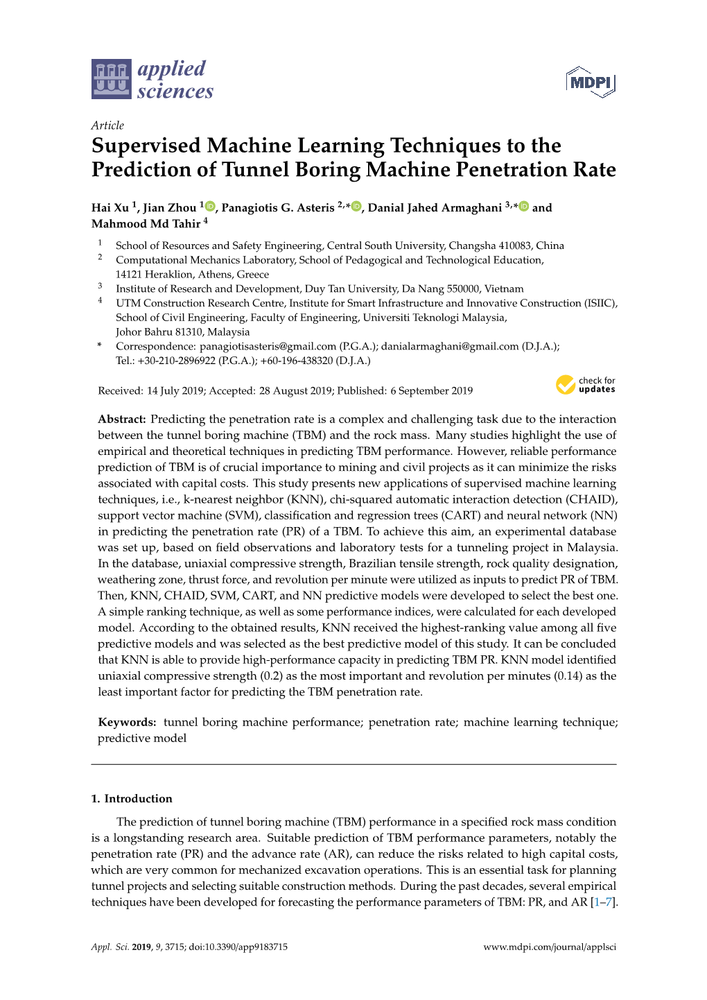 Supervised Machine Learning Techniques to the Prediction of Tunnel Boring Machine Penetration Rate