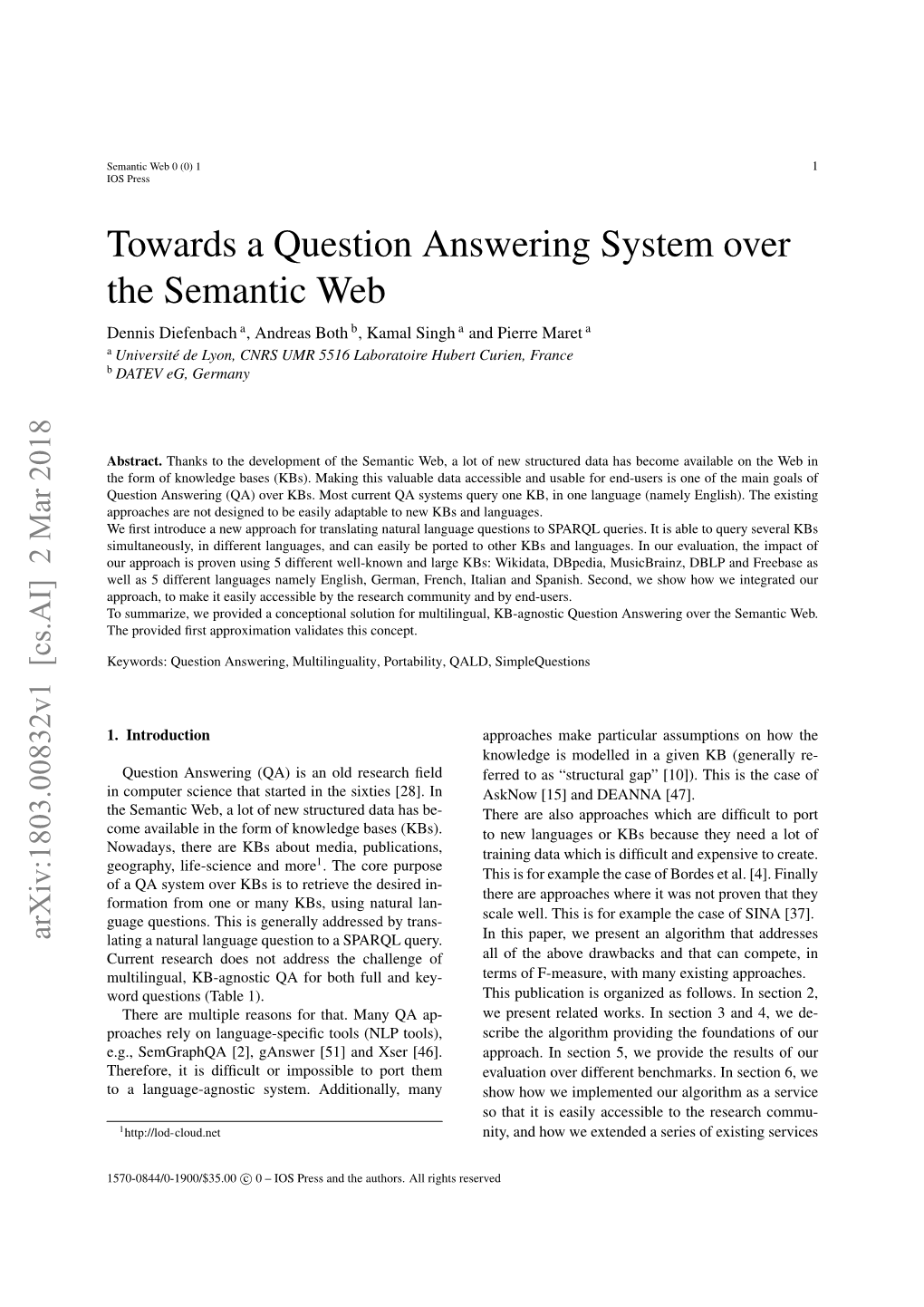 Towards a Question Answering System Over the Semantic