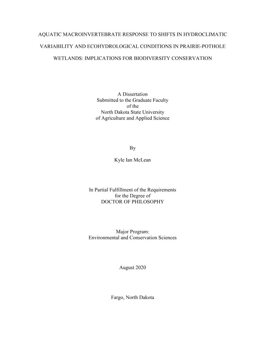 Aquatic Macroinvertebrate Response to Shifts in Hydroclimatic