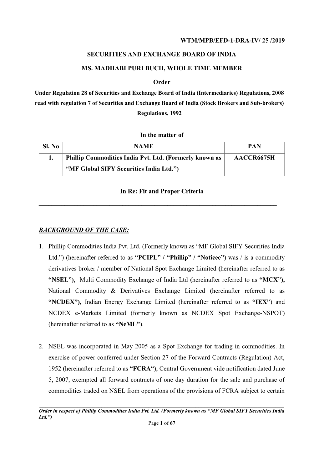 25 /2019 Securities and Exchange Board Of