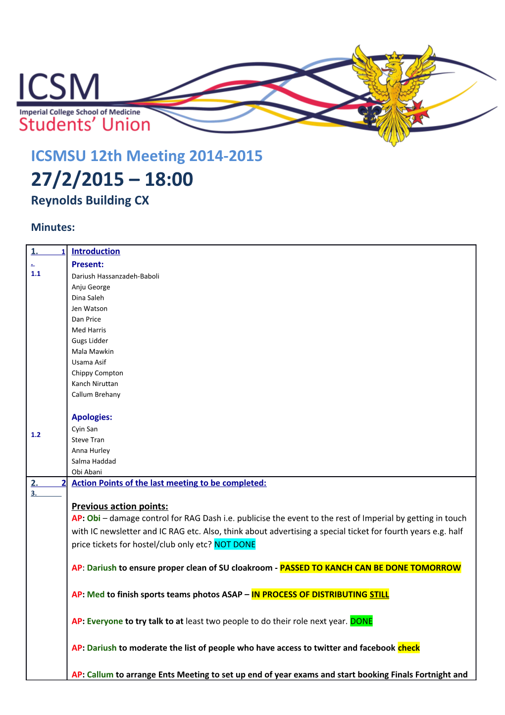 ICSMSU 12Th Meeting 2014-2015