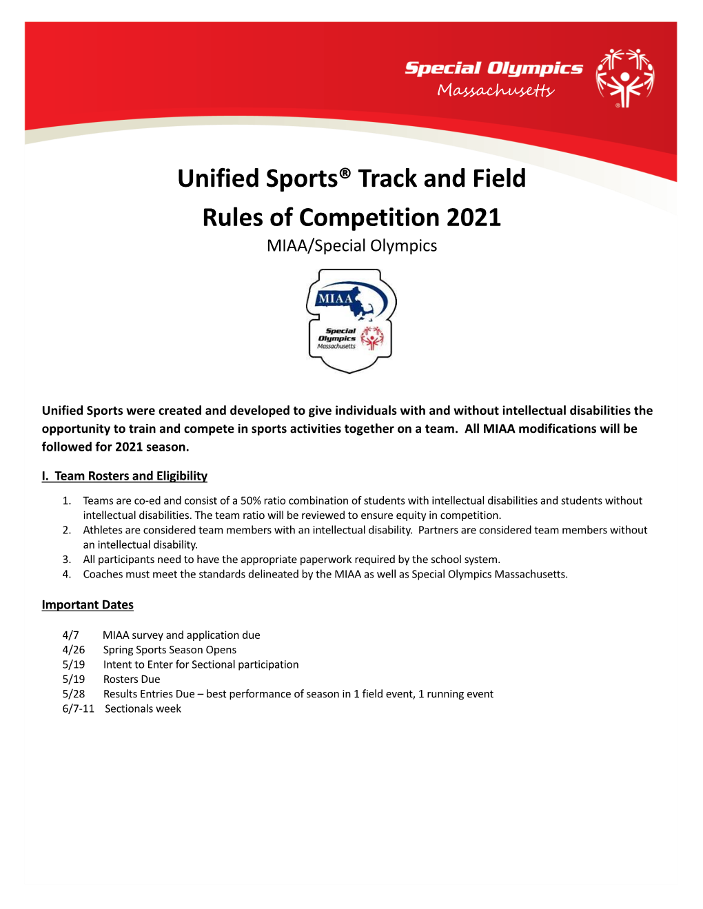 Unified Sports® Track and Field Rules of Competition 2021 MIAA/Special Olympics