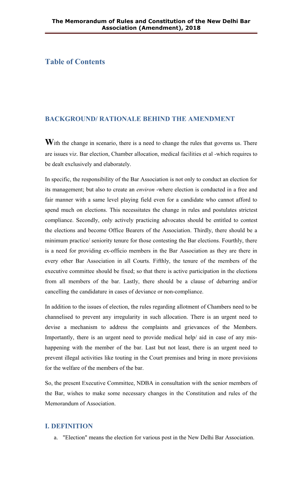 The Memorandum of Rules and Constitution of the New Delhi Bar Association (Amendment), 2018