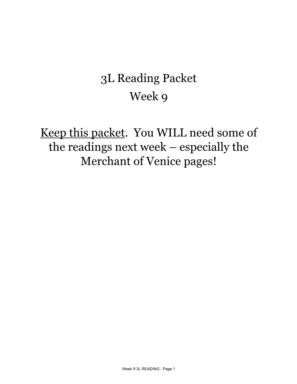 3L Reading Packet Week 9 Keep This