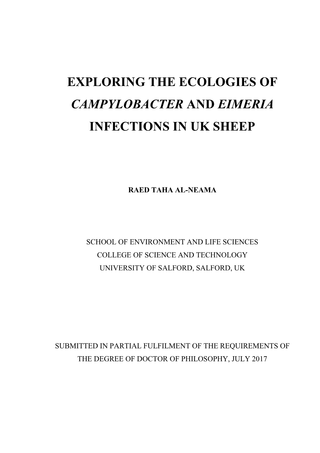 Exploring the Ecologies of Campylobacter and Eimeria Infections in Uk Sheep