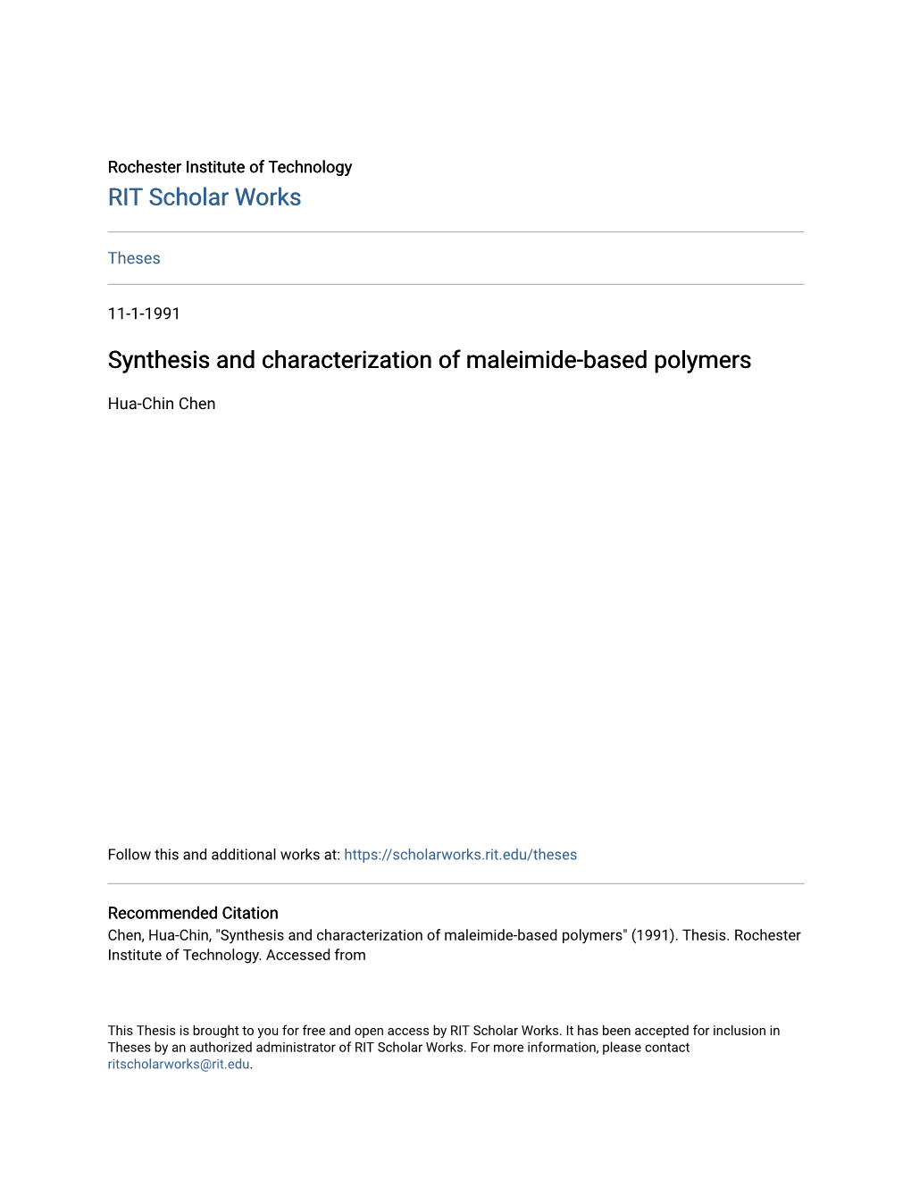 Synthesis and Characterization of Maleimide-Based Polymers