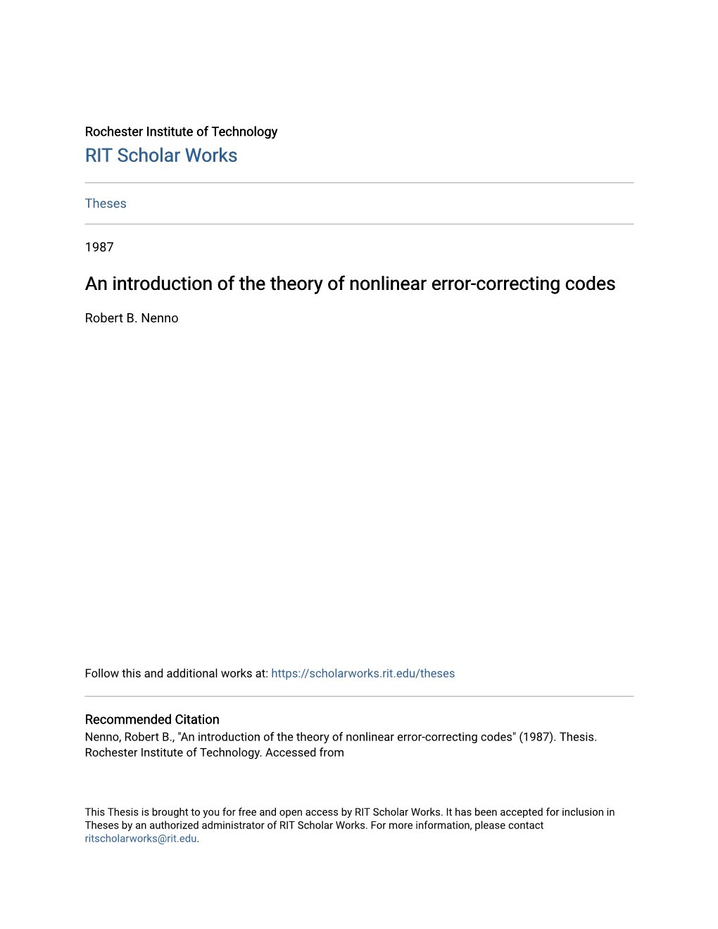 An Introduction of the Theory of Nonlinear Error-Correcting Codes