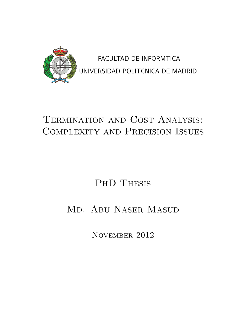 Complexity and Precision Issues Phd Thesis Md. Abu Naser Masud