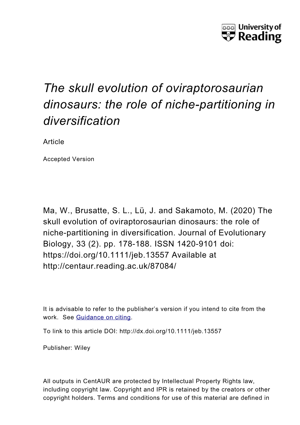 The Skull Evolution of Oviraptorosaurian Dinosaurs: the Role of Niche-Partitioning in Diversification