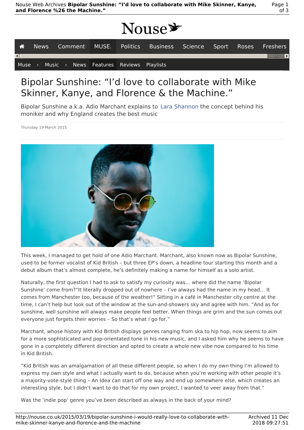 Bipolar Sunshine: “I'd Love to Collaborate with Mike Skinner