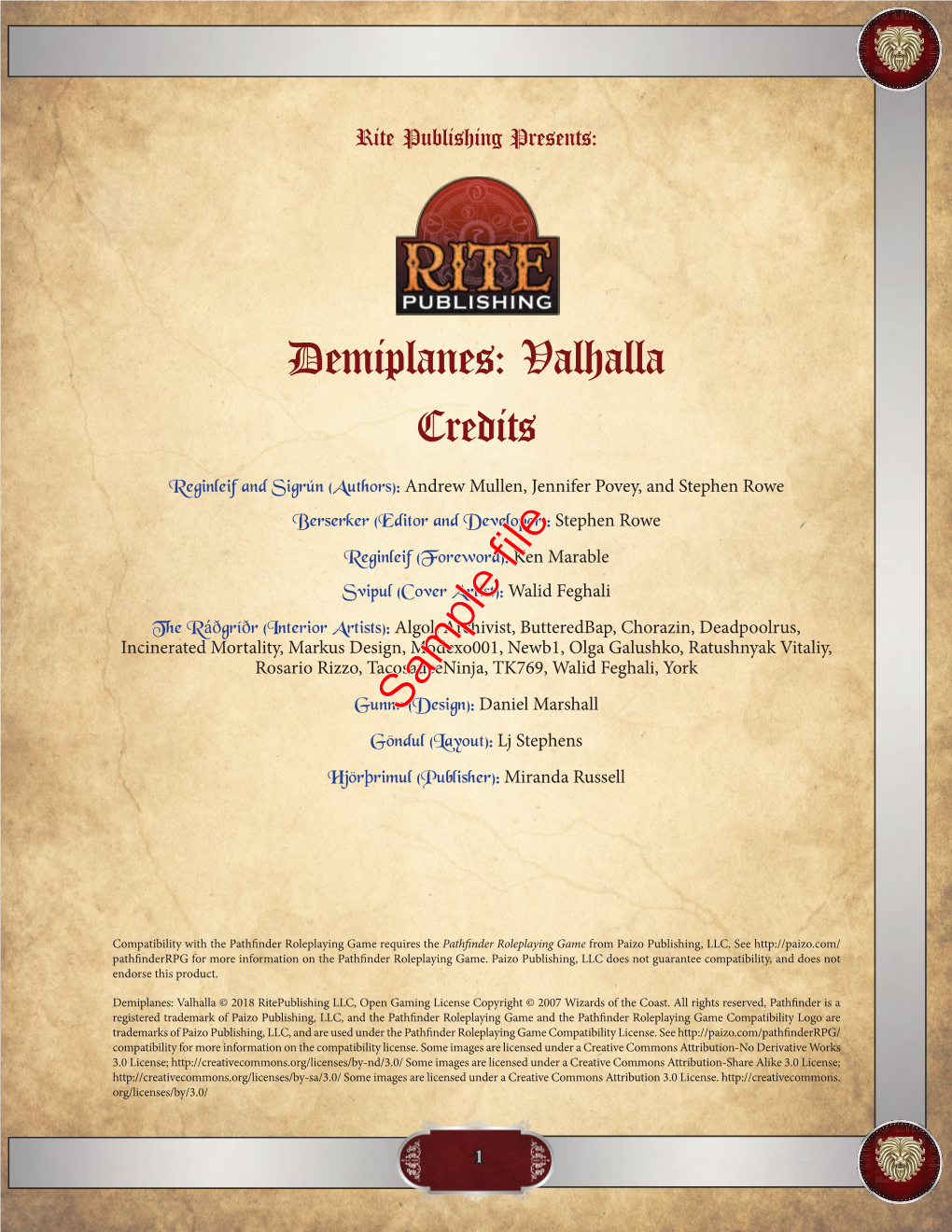 Demiplanes: Valhalla Credits