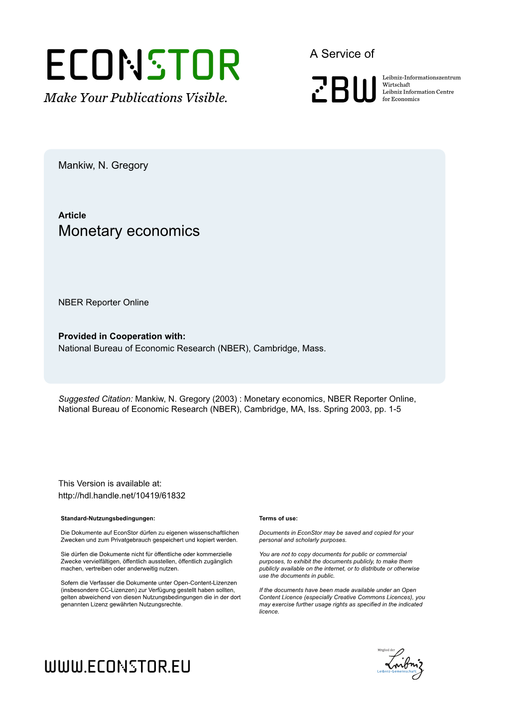 Monetary Economics