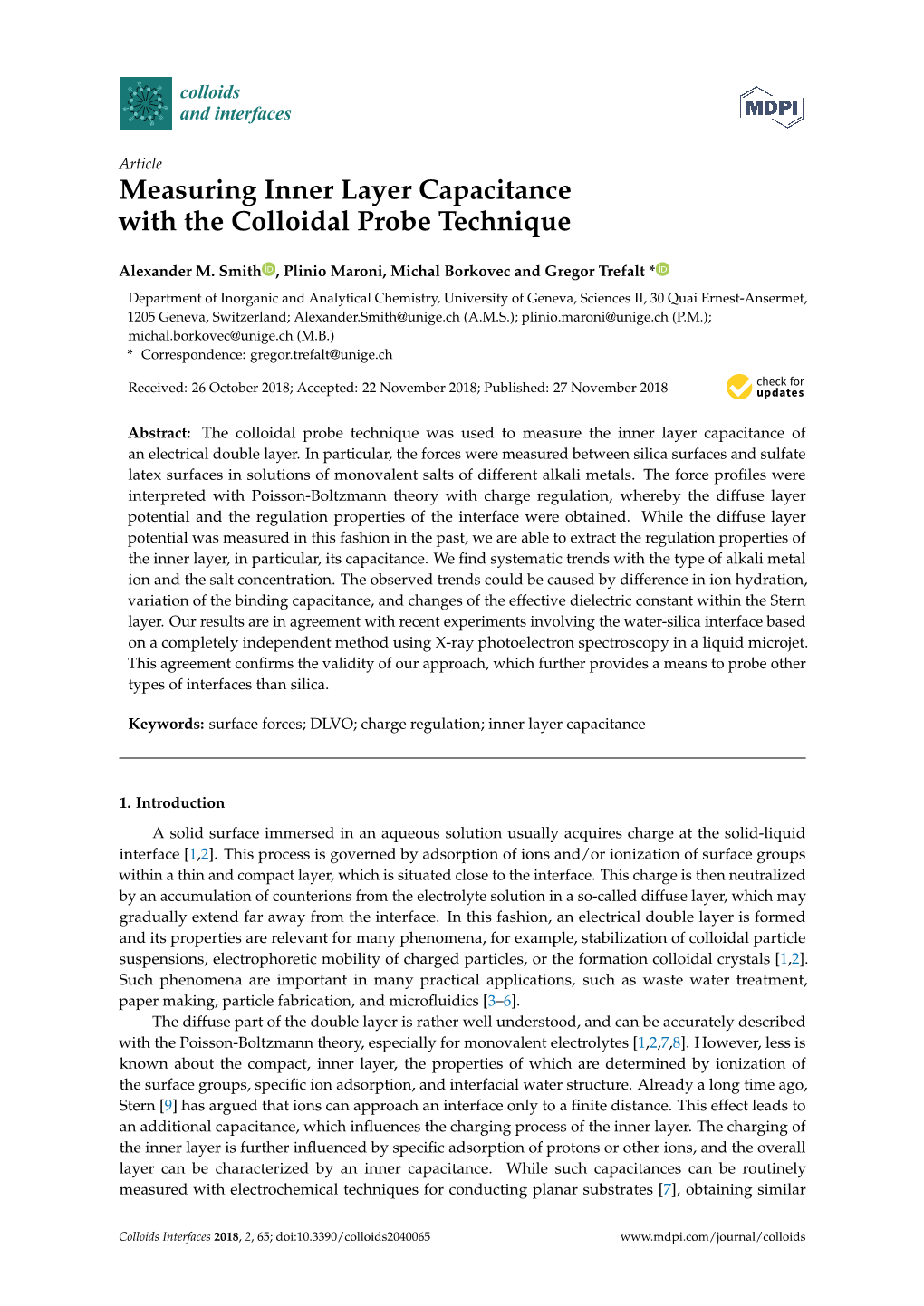 Measuring Inner Layer Capacitance with the Colloidal Probe Technique