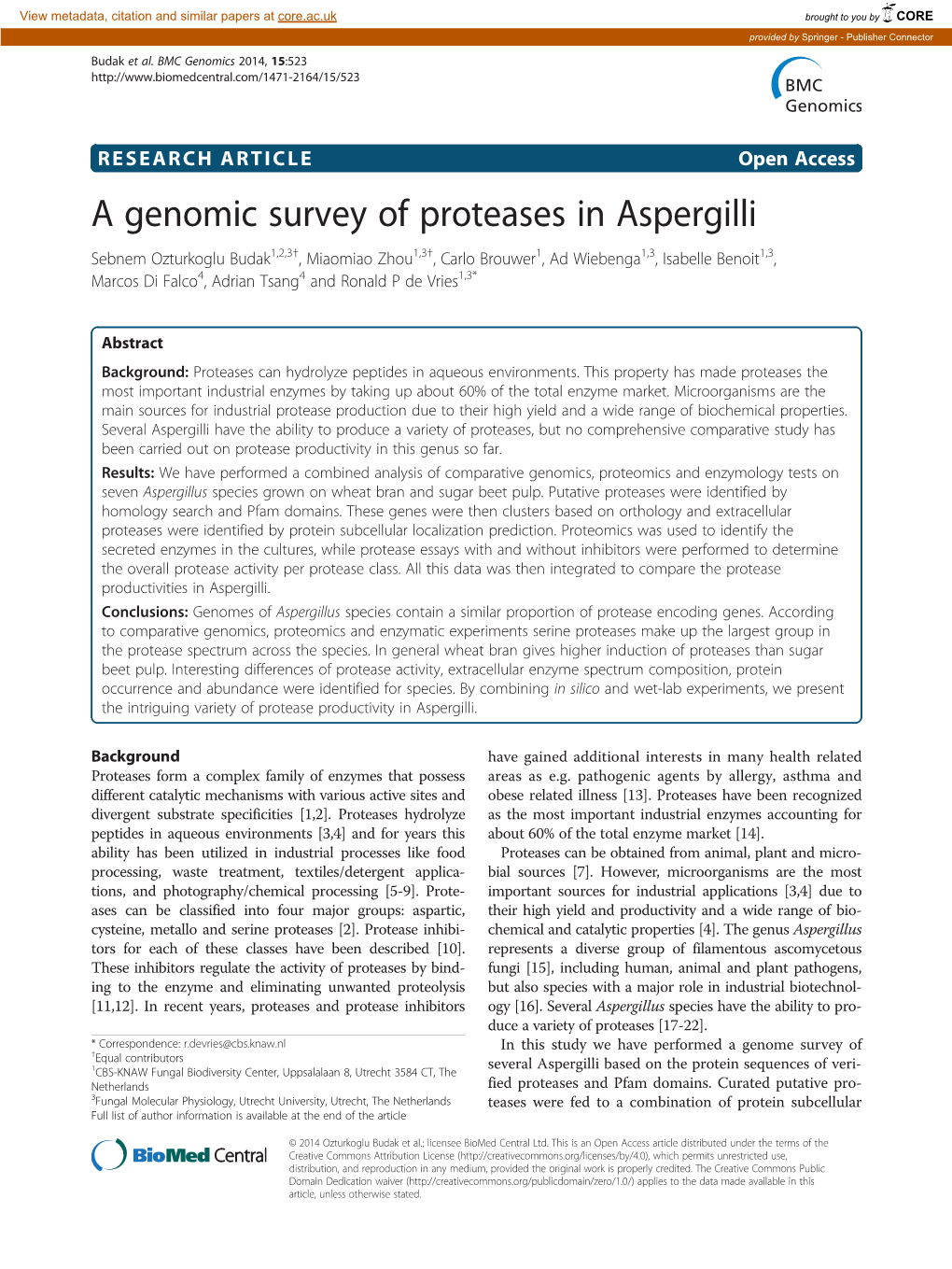 A Genomic Survey of Proteases in Aspergilli