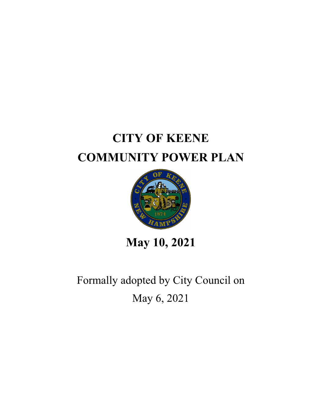 CITY of KEENE COMMUNITY POWER PLAN May 10, 2021