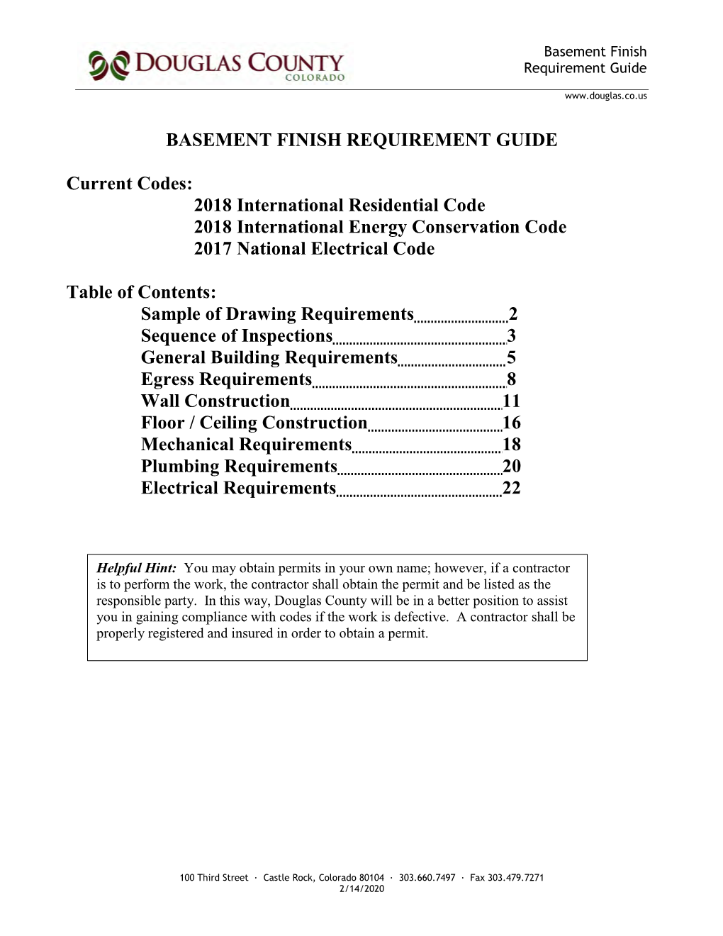 BASEMENT FINISH REQUIREMENT GUIDE Current Codes