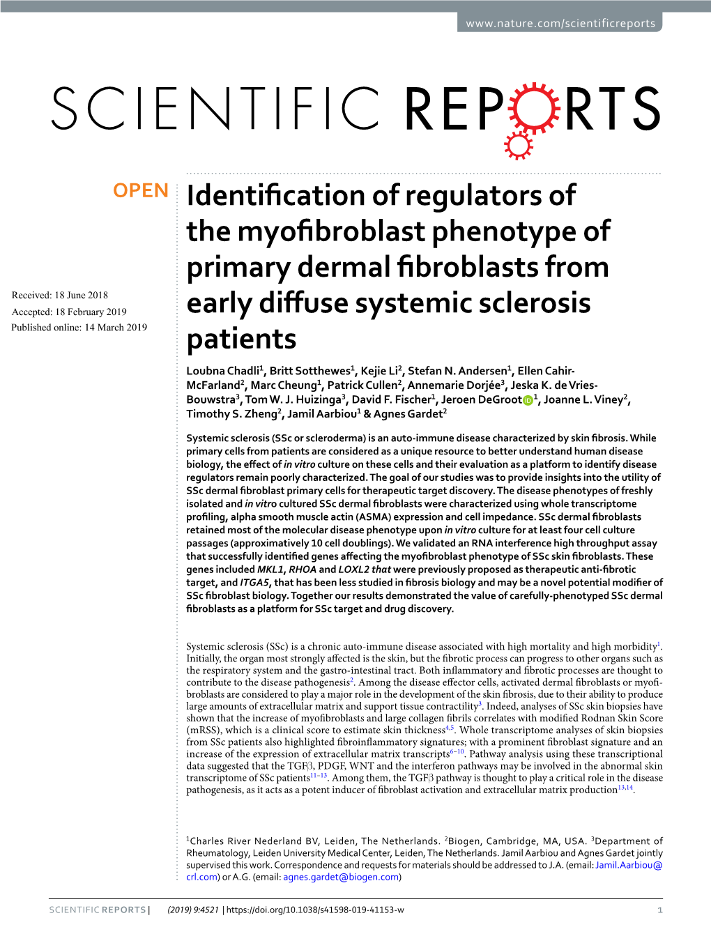 Identification of Regulators of the Myofibroblast Phenotype of Primary