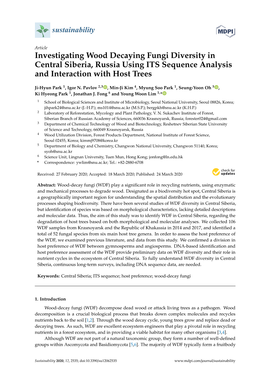 Investigating Wood Decaying Fungi Diversity in Central Siberia, Russia Using ITS Sequence Analysis and Interaction with Host Trees