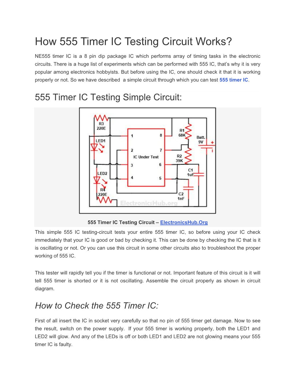 How 555 Timer IC Testing Circuit Works?